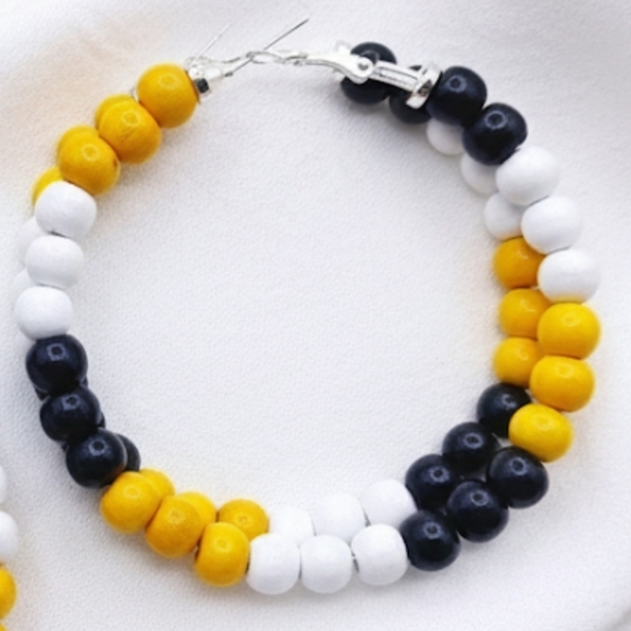 Rasta hoop earrings, African Earrings with wooden beads, Large hoop - Picture 8 of 8